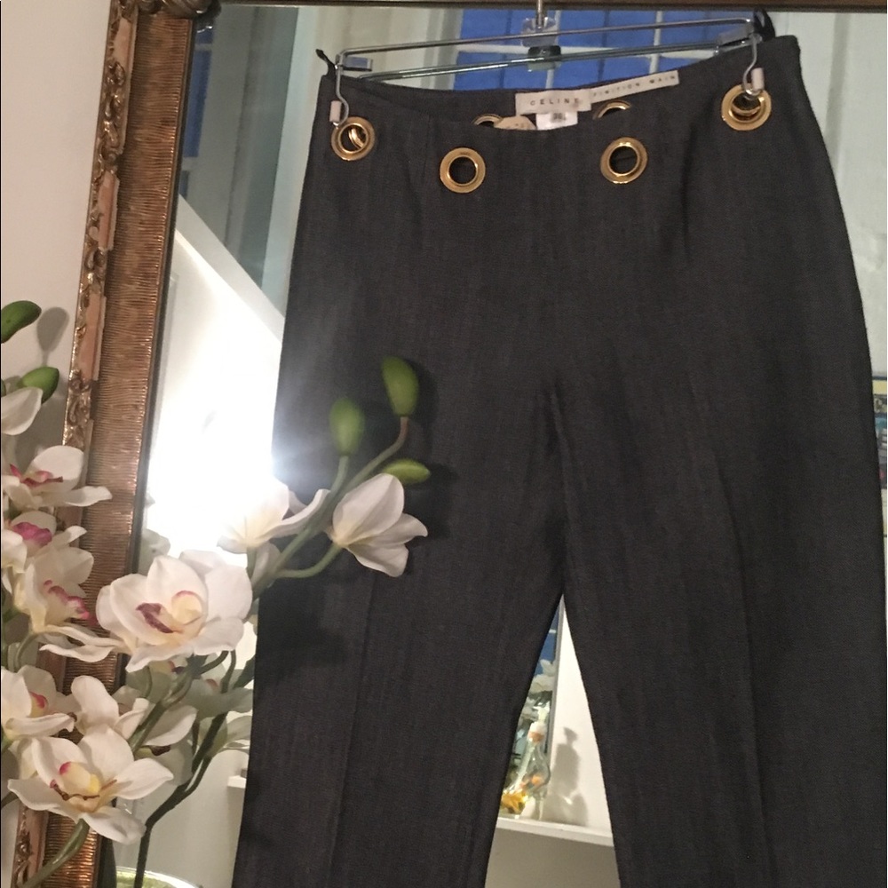 Designer brand CELINE denim pants golden o rings